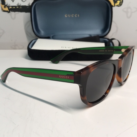 ✨ Brand New Gucci GG0003SN 003 Sunglasses – Havana with Green and Red Stripe ✨ - Picture 6 of 13